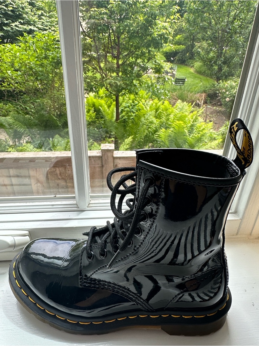 Dr. Martens (never worn) Lace-Up Combat Boot with Yellow Stitching